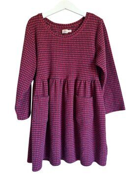 Faherty Girls 10 Long Sleeve Red Black Check Sweater Dress Cotton Blend